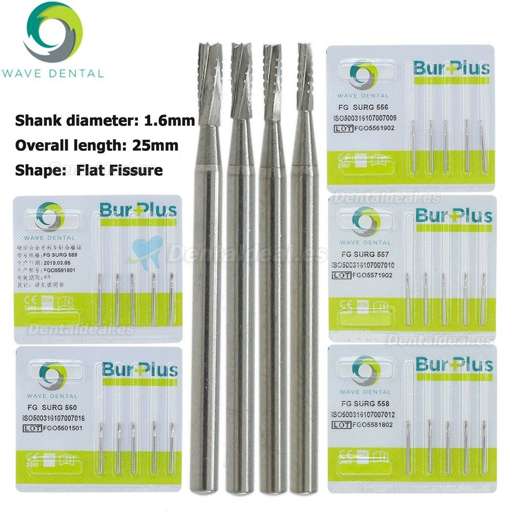 10Pcs FG Surgical Length 556 557 558 559 560 Burs Dental Friction Grip Flat Fissure Carbide Bur